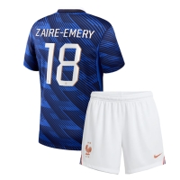Camiseta Francia Warren Zaire-Emery #18 Primera Equipación Replica Mundial 2026 para niños mangas cortas (+ Pantalones cortos)